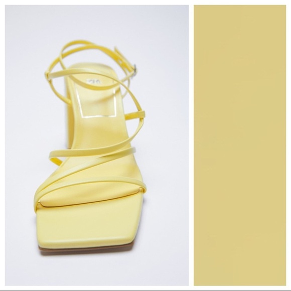 NWT. Zara Yellow Heeled Toe Ankle Straps Sandals. Size 11. - Picture 3 of 7